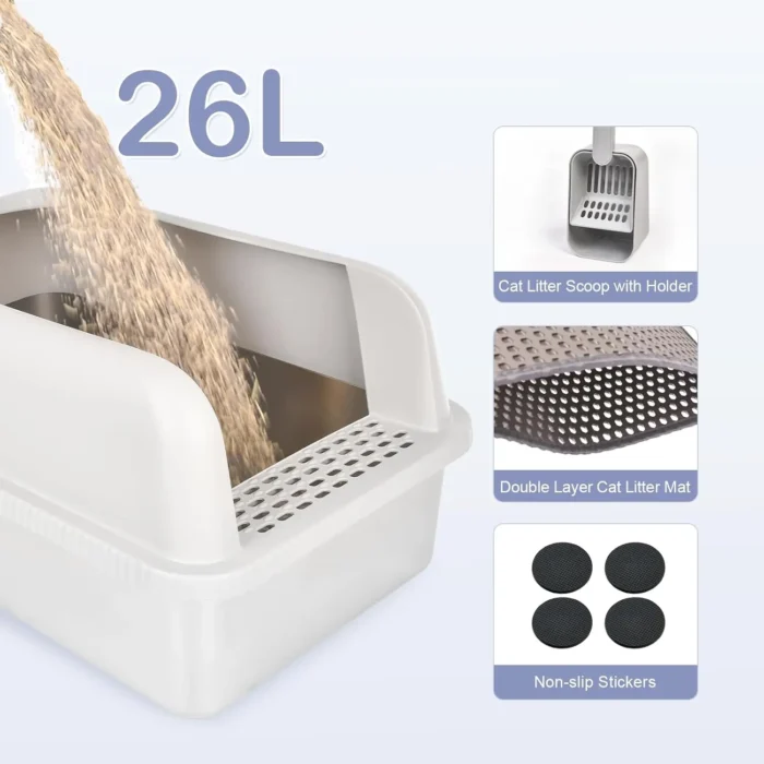 Stainless Steel Cat Litter Box with Lid, 20" L x 14.2" W x 11.8" H, Extra Large Litter Box for Big Cats with High Sided - Image 5