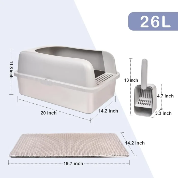 Stainless Steel Cat Litter Box with Lid, 20" L x 14.2" W x 11.8" H, Extra Large Litter Box for Big Cats with High Sided - Image 2