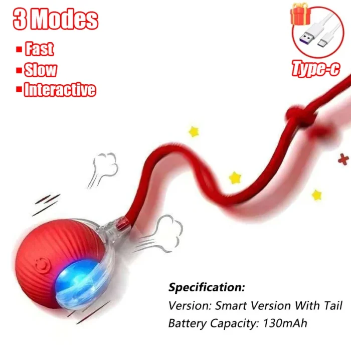 Cat Interactive Ball Toy Automatic Rolling Ball Faux Tail Rechargeable Smart Pet Electric Toy Dog Cat Training Imitate Mouse - Image 16