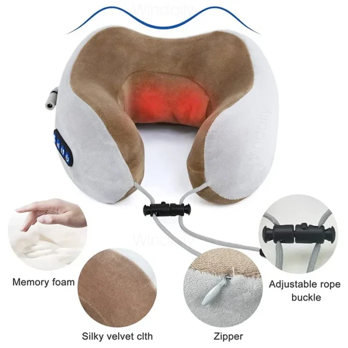 Electric Neck Massager With Heat Vibration 3D Kneading Shiatsu Massage U Shaped Pillow For Shoulder Cervical Pain Relief Fatigue - Image 3