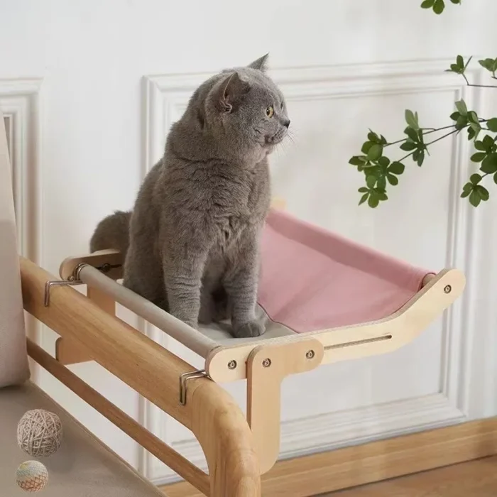 Sturdy Cat Window Wooden Assembly Hanging Bed Cotton Canvas Easy Washable Multi-Ply Plywood Hot Selling Hammock Nest Beds - Image 4