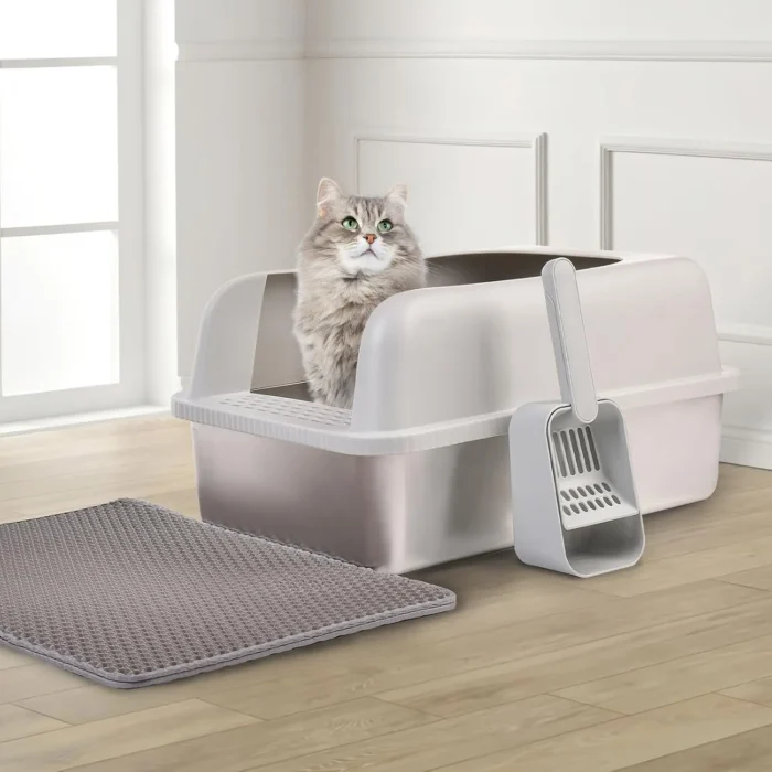Stainless Steel Cat Litter Box with Lid, 20" L x 14.2" W x 11.8" H, Extra Large Litter Box for Big Cats with High Sided - Image 6