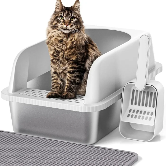 Stainless Steel Cat Litter Box with Lid, 20" L x 14.2" W x 11.8" H, Extra Large Litter Box for Big Cats with High Sided - Image 1
