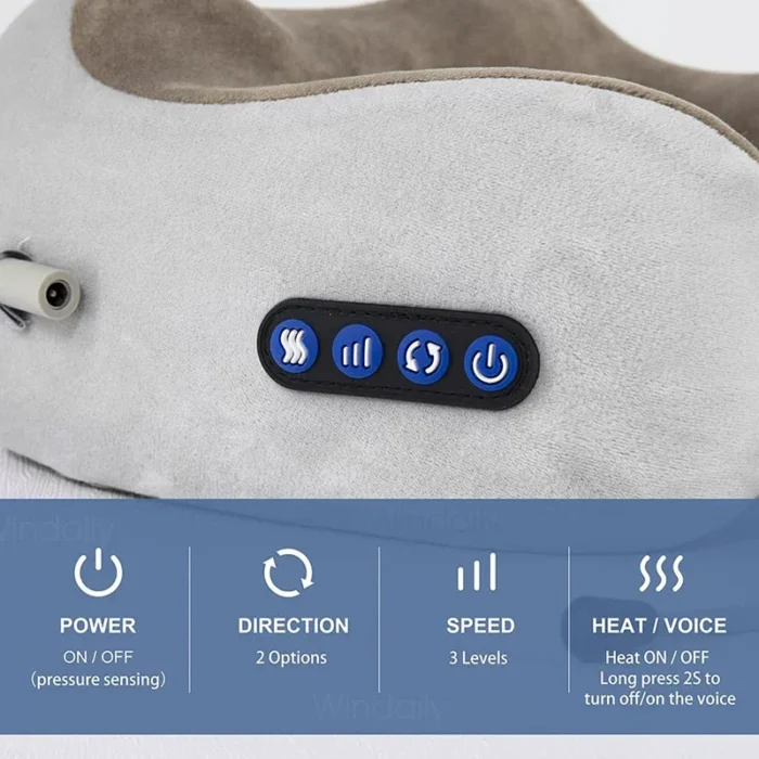 Electric Neck Massager With Heat Vibration 3D Kneading Shiatsu Massage U Shaped Pillow For Shoulder Cervical Pain Relief Fatigue - Image 2
