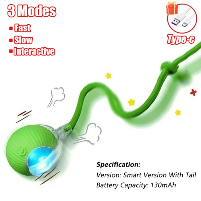 Cat Interactive Ball Toy Automatic Rolling Ball Faux Tail Rechargeable Smart Pet Electric Toy Dog Cat Training Imitate Mouse - Image 18